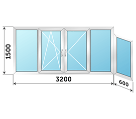 Теплое окно на балкон Rehau 3800x1500