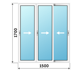 Трехстворчатое окно NEWTEC 1500x1700