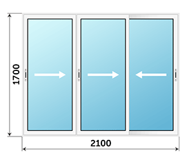 Трехстворчатое окно NEWTEC 2100x1700